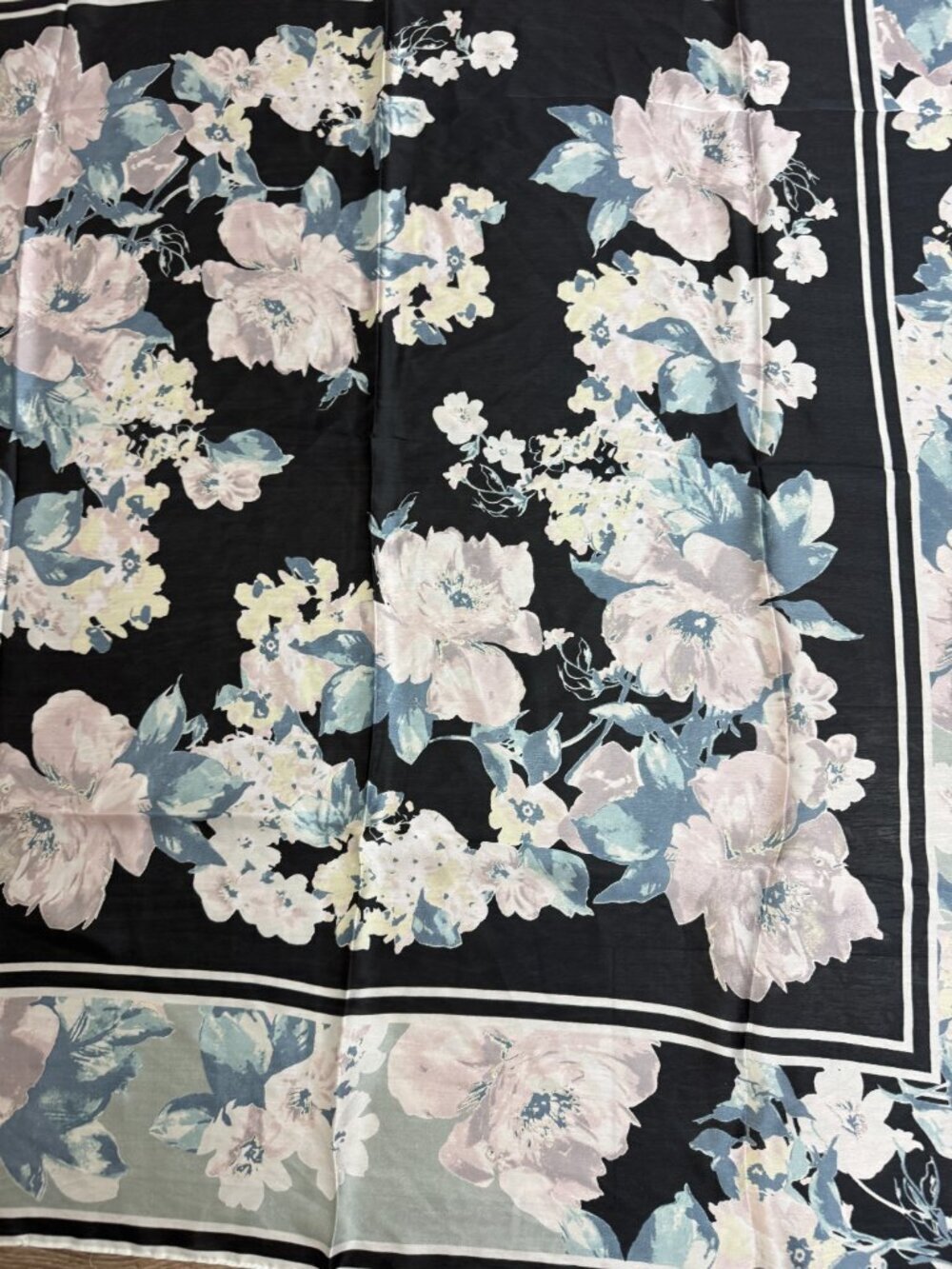 NWOT Large Silk Floral Black & White Scarf  42" x 42" - Picture 3 of 6